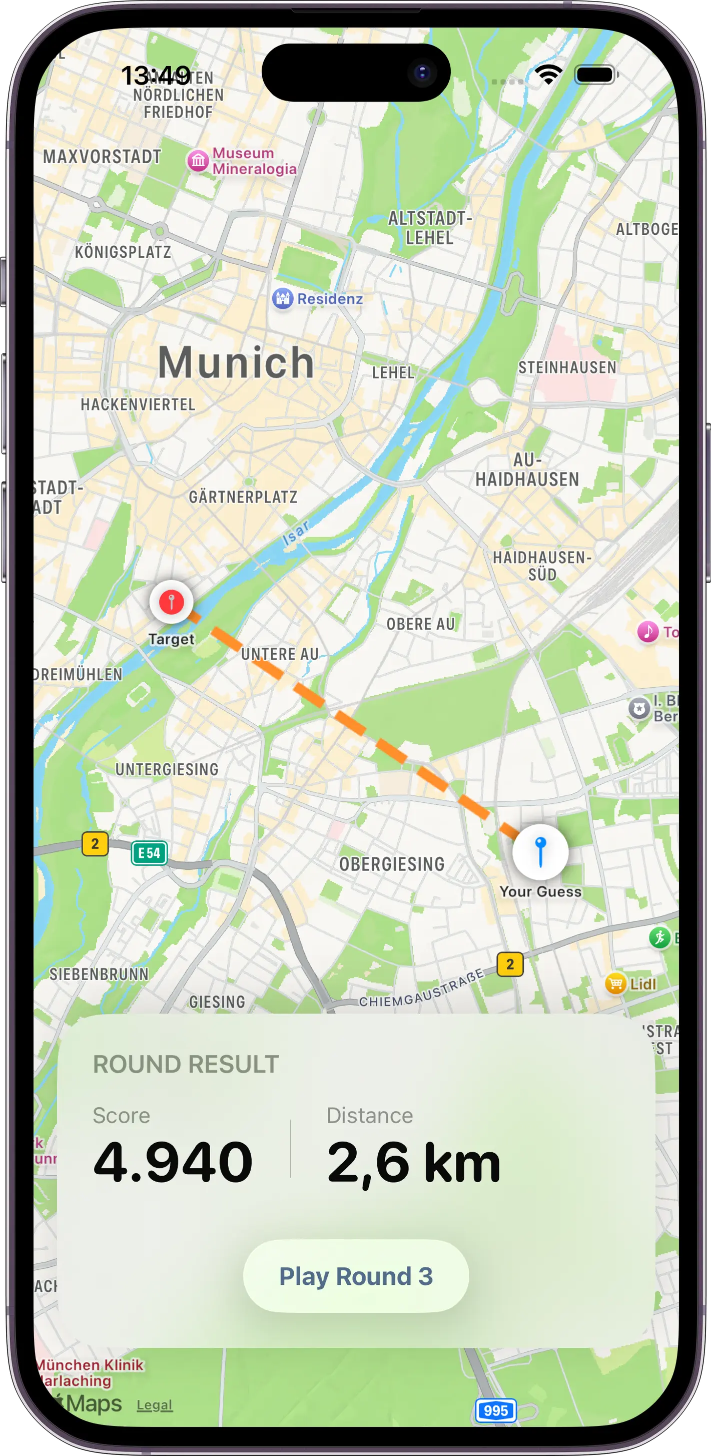 GeoTurn score screen